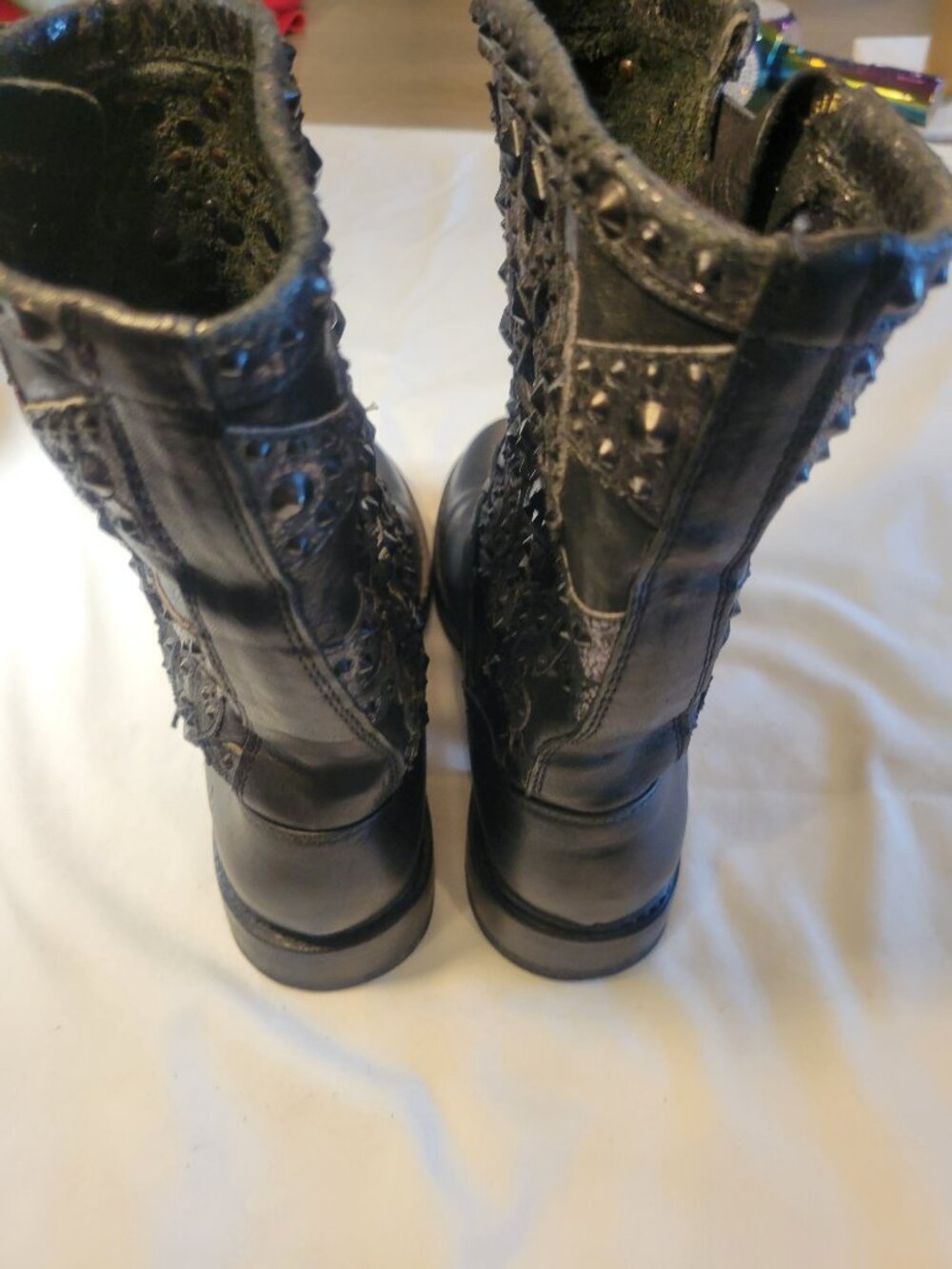 Frye Veronica Deco Black Leather Moto Engineer Boots Studded Women's 7B - Picture 4 of 12